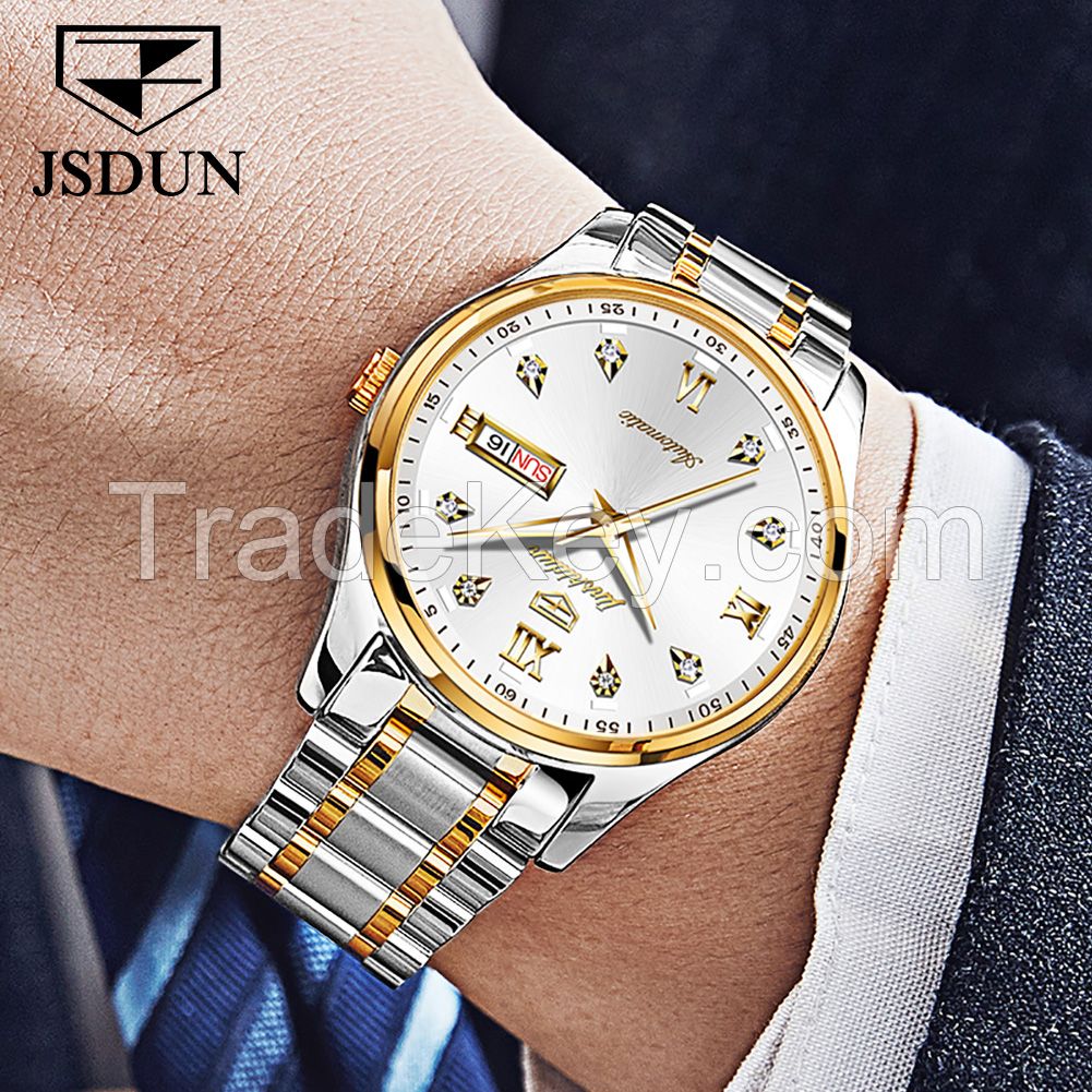 JSDUN 8763 factory direct sales double calendar waterproof fully automatic mechanical men's wrist expression partner table