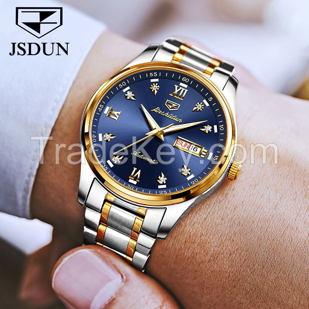 JSDUN 8763 factory direct sales double calendar waterproof fully automatic mechanical men's wrist expression partner table