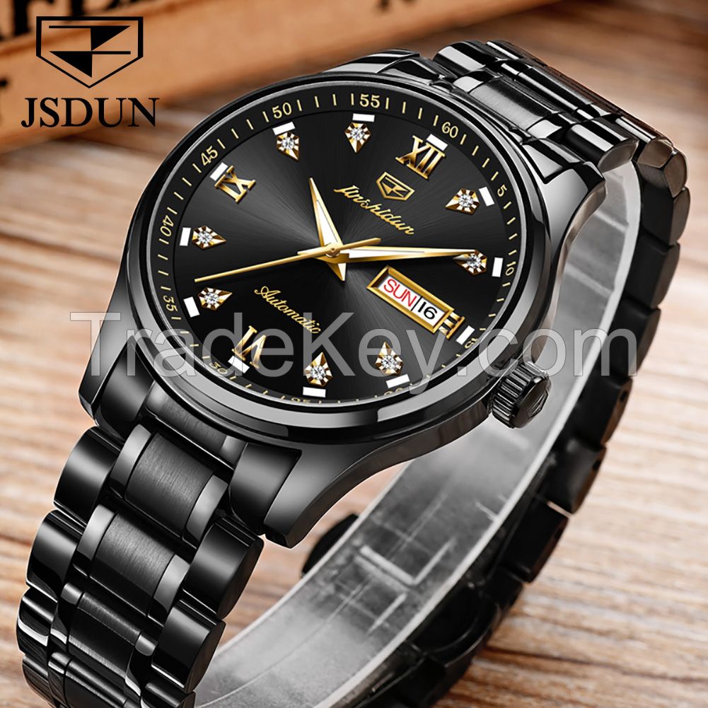 JSDUN 8763 factory direct sales double calendar waterproof fully automatic mechanical men's wrist expression partner table