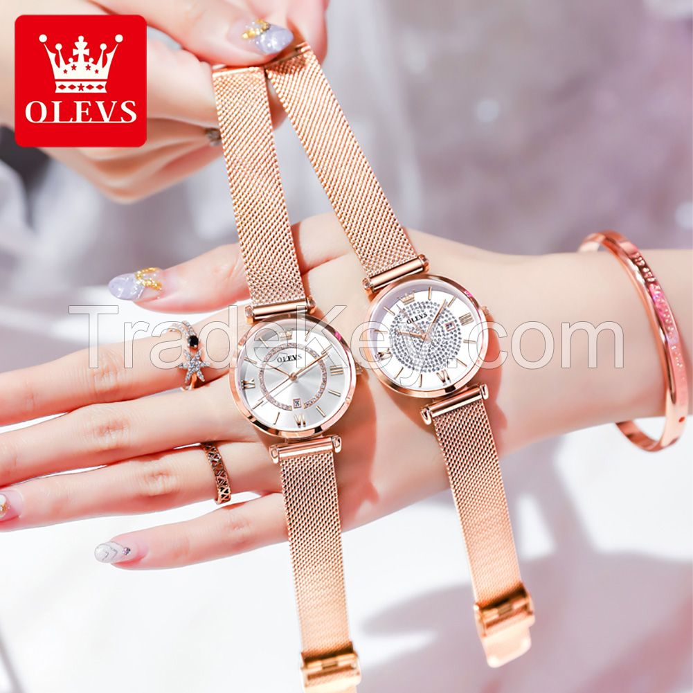 6892 OLEVS Fashion Women's Dress Gift Wristwatch Simple Casual Business Women's Watch Mesh Belt Power Reserve Women's Clock