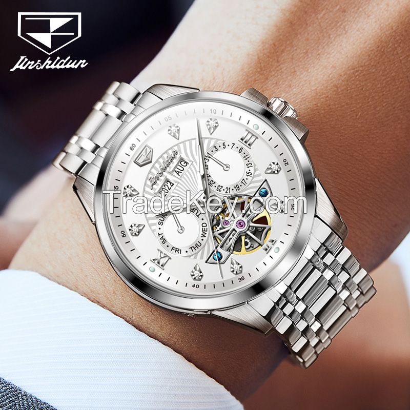 JSDUN 8911 self-wind male dress clock mens luxury mechanical watch brands full stainless steel watch for man