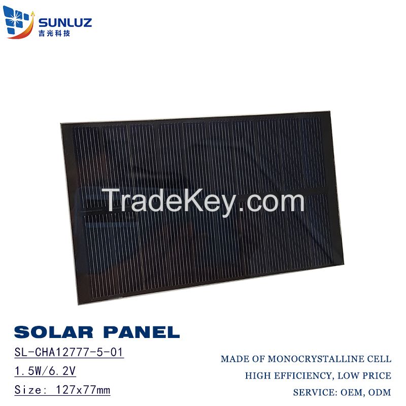 Mono solar panel, 1.5W, 5.0V, Monocrystalline cell, 2.0 PV glass