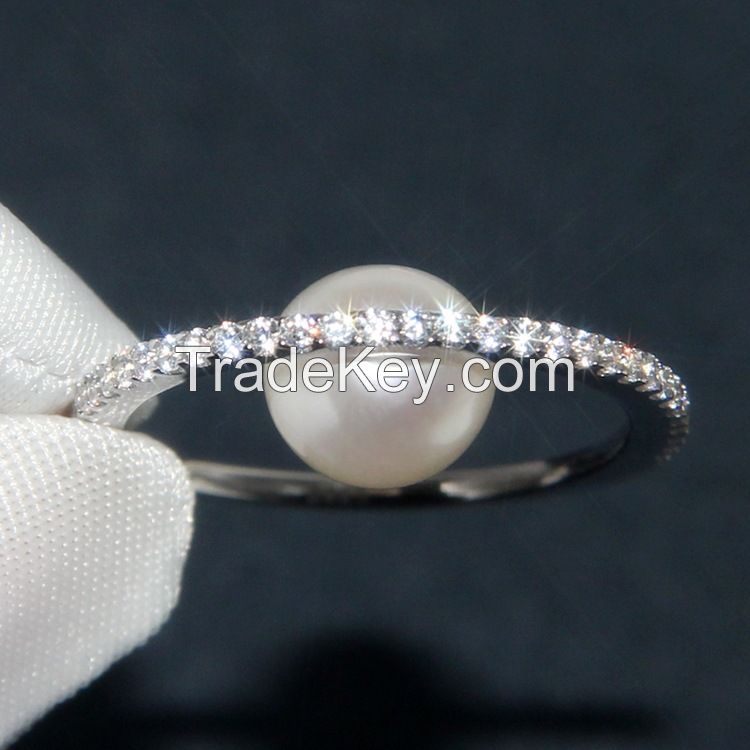 S925 Sterling Silver Ring Women's Diamond Natural Pearl Ring