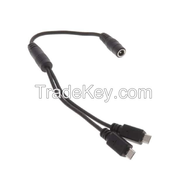 Barrel Jack - 2.1mm ID, 5.5mm OD to USB Micro B Male Plug (2) Black Round Shielded