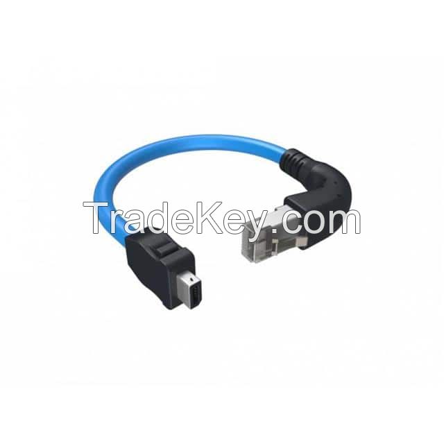 Rectangular 10 pos Socket to RJ45, 8p8c, Right Angle - Round Shielded