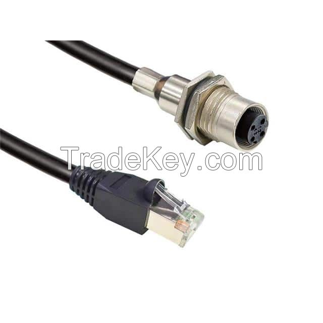 Circular 04 pos Female to RJ45, 8p8c Black Round Shielded