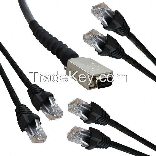 MRJ21 48 pos Plug to RJ45, 8p8c (6) Gray Round Unshielded