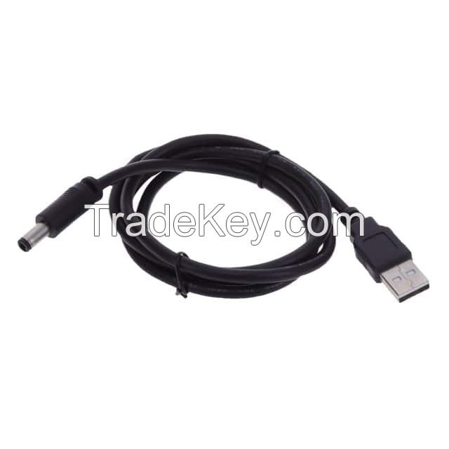 Barrel Jack - 2.5mm ID, 5.5mm OD to USB A Plug Black Round Unshielded