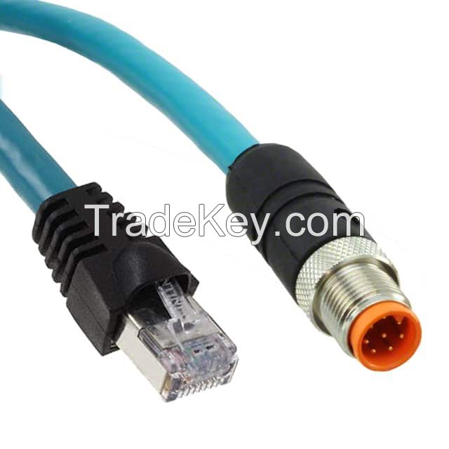 Circular 08 pos Female to RJ45, 8p8c Teal Round Shielded