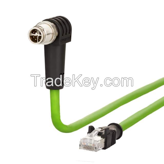 Circular 08 pos Male, Right Angle to RJ45, 8p8c Green Round Shielded