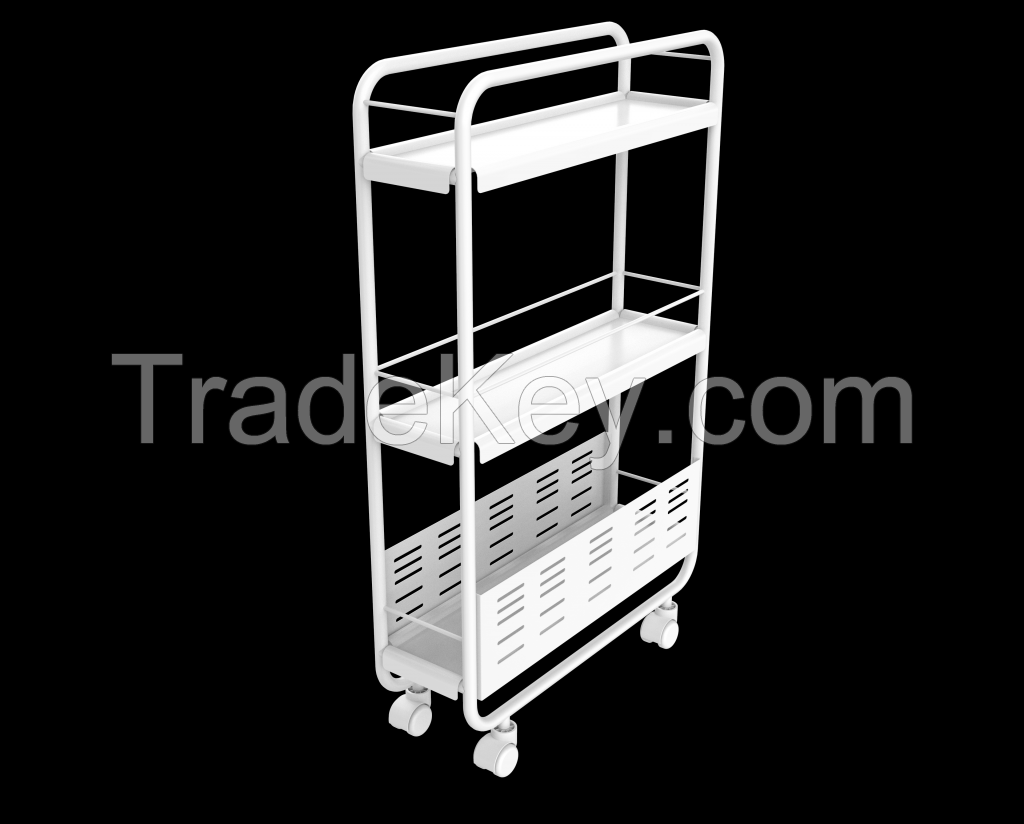 3-Tier Slim Mobile Shelving Unit on Wheels, Slide Out Rolling Bathroom Storage Organizer, Utility Carts Shelf Rack for Kitchen Bathroom Laundry Room Narrow Places, Toll organizer white/Black