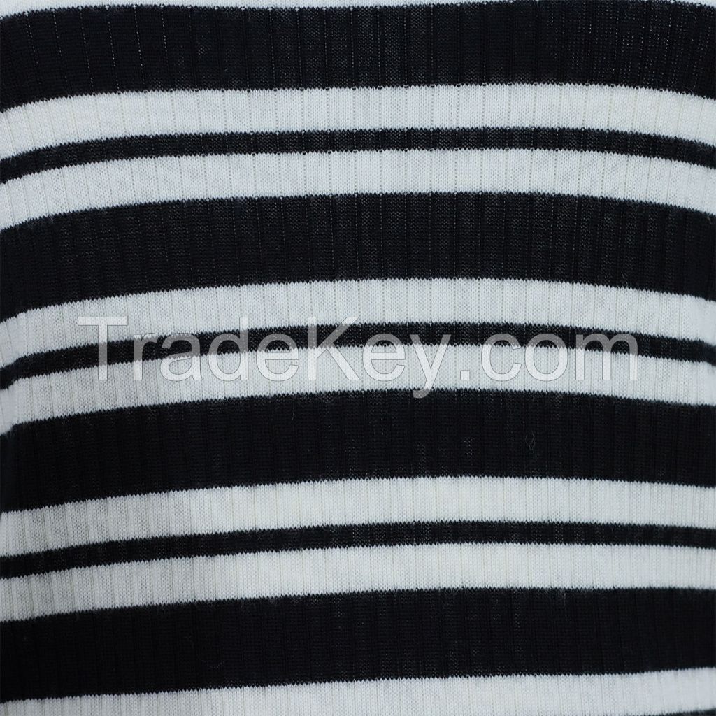 Factory direct sales Fine Knit 14G Rib Striped 100% Sheep Wool Knit Top Long Sleeve Basic Sweater Pullover