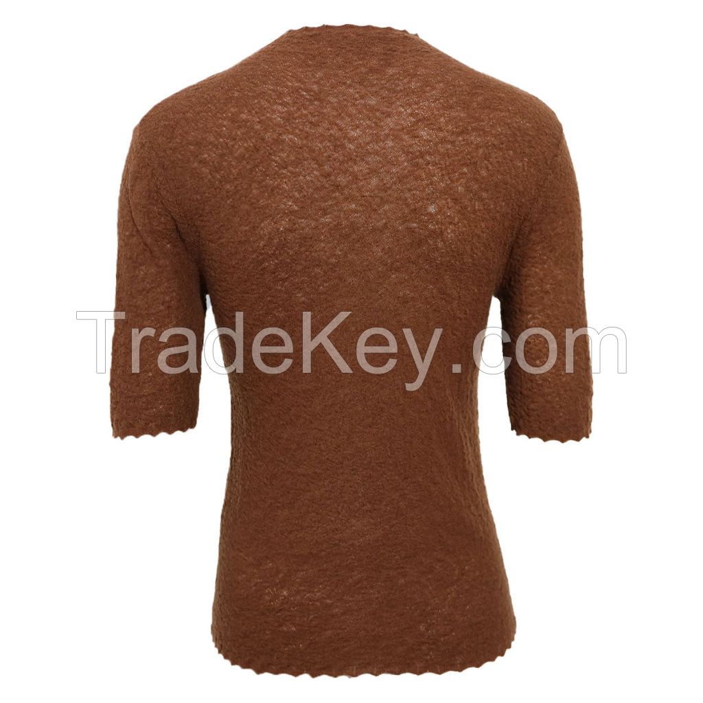 OEM Elegant Chic Fine Knit 14G Rib Merinowool Knit Top Short Sleeve Basic Sweater Pullover