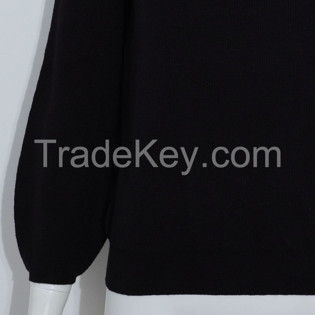 women&amp;#039;s sweater Loose Contrast Trim Mesh Sheer Lantern Sleeve Seamless Cashmere Sweater Pullover