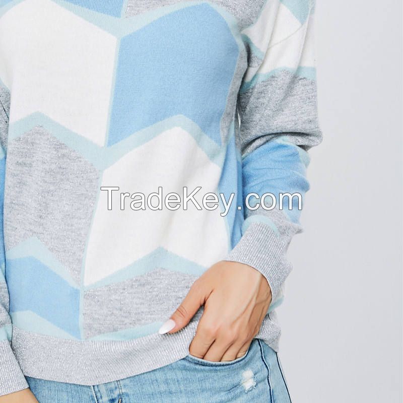 Wholesale Custom Handmade Autumn Crew Neck Wool Ladies Women Woolen Intarsia Jacquard Knit Sweater