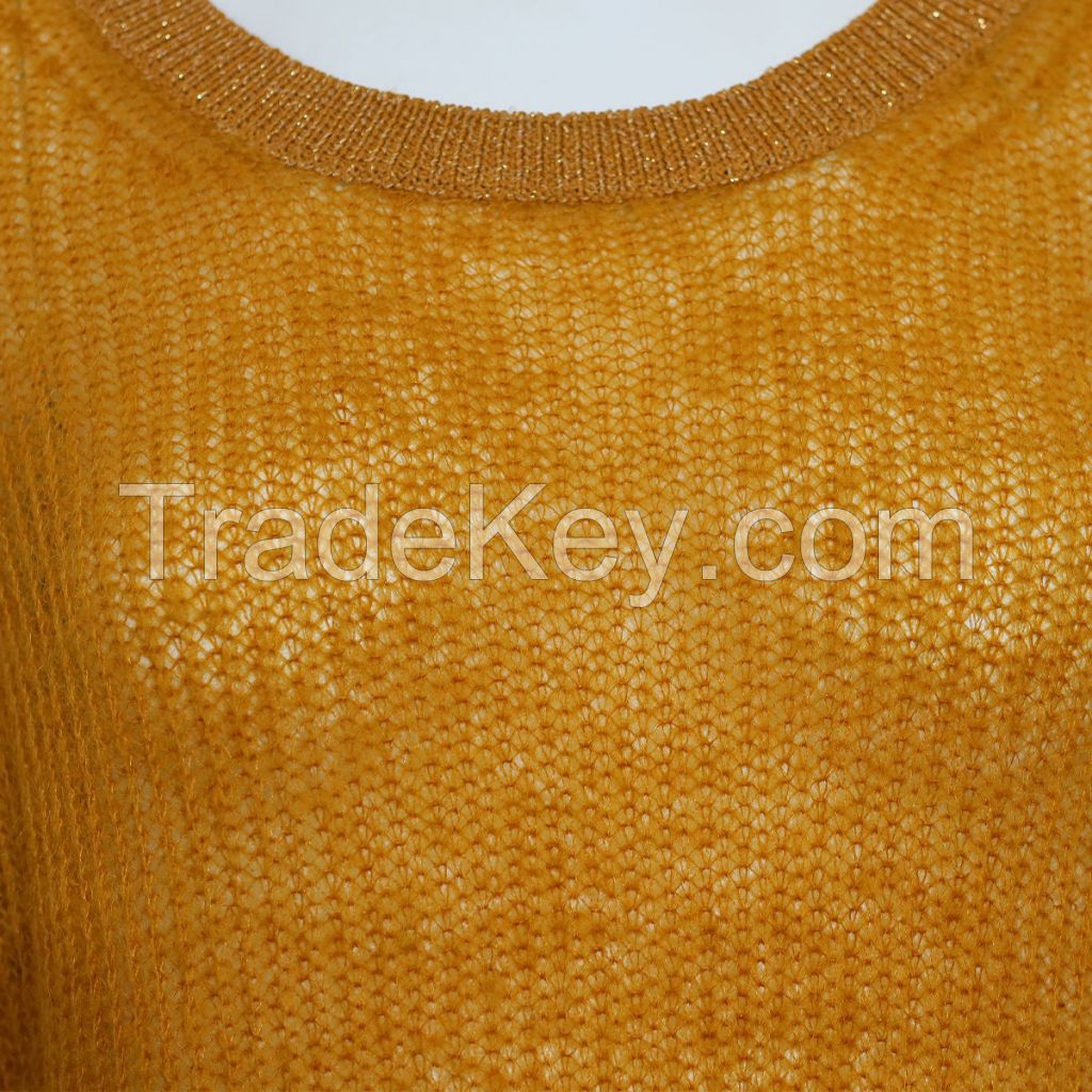 Wholesale Ladies Mohair Knit Mesh Jumper Sweater Women&amp;amp;#039;S Loose Crew Neck Long Sleeve Hollow Out Knitted Pullover Sweater