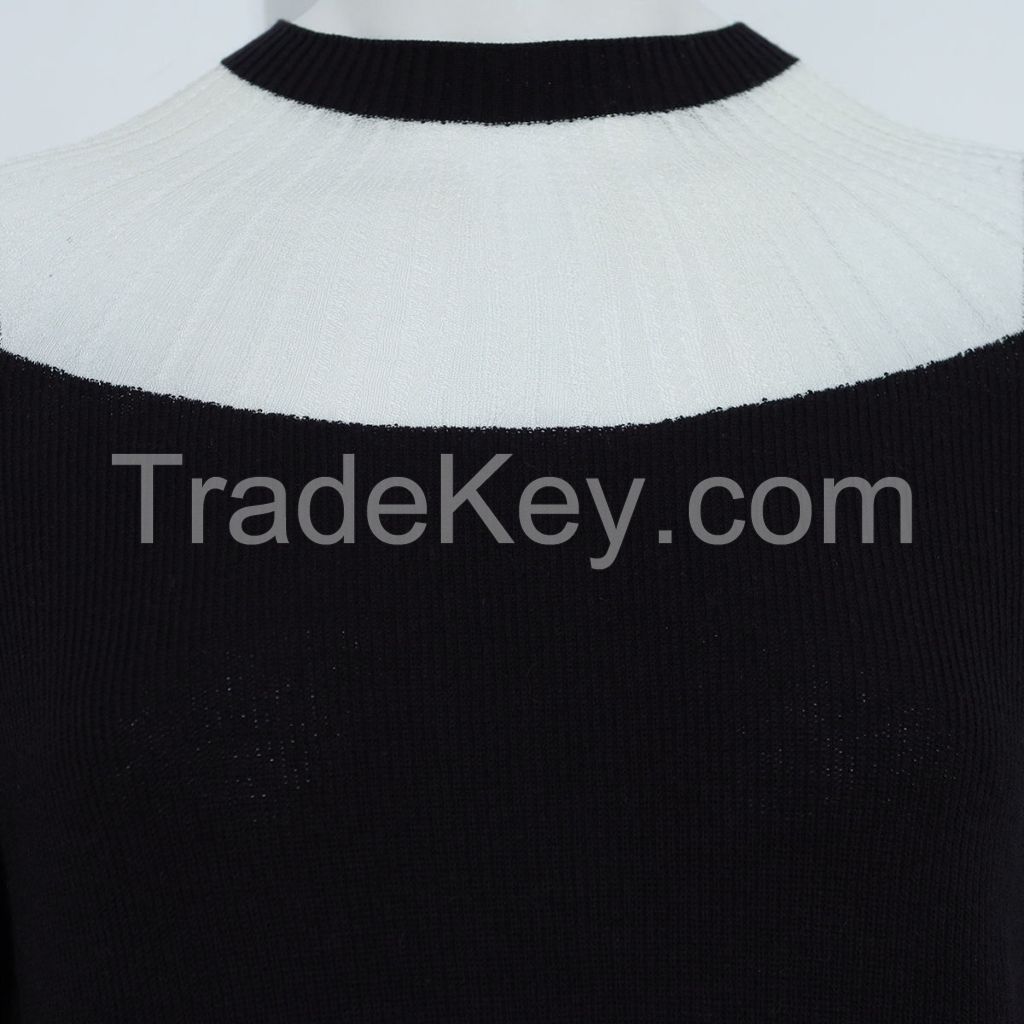 women&amp;#039;s sweater Loose Contrast Trim Mesh Sheer Lantern Sleeve Seamless Cashmere Sweater Pullover