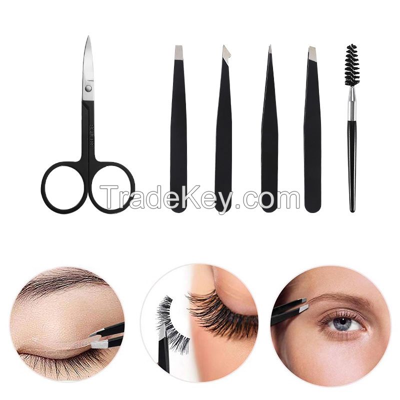 Daily Beauty Tools,Eyebrow Precision Tweezer Set for Women with Curved Scissors for Ingrown Hair with Leather Travel Case