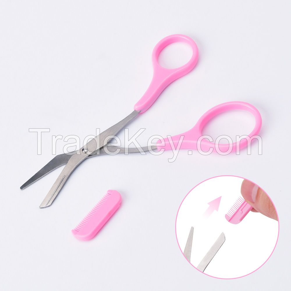 Pink Professional Eyelash Makeup Scissors Stainless Steel Eyebrow Trimming Scissors with Comb