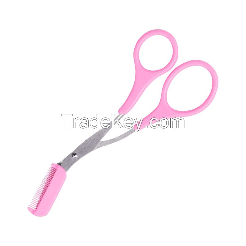 Pink Professional Eyelash Makeup Scissors Stainless Steel Eyebrow Trimming Scissors with Comb