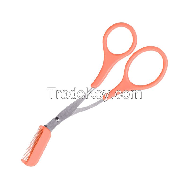 Pink Professional Eyelash Makeup Scissors Stainless Steel Eyebrow Trimming Scissors with Comb