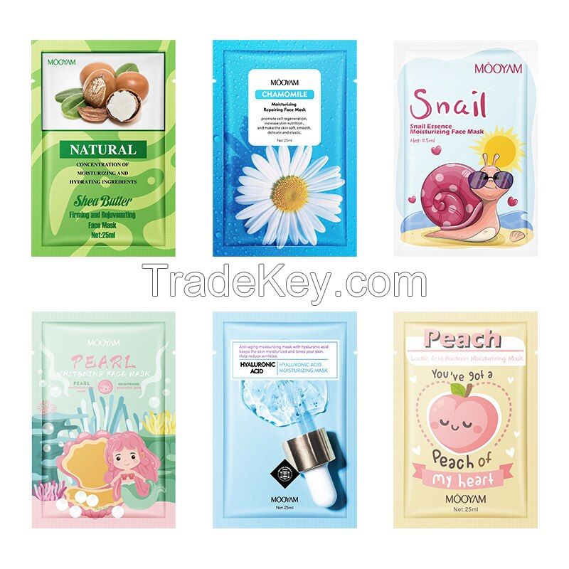 Water Peach Pearl Snail Full Face Facial Mask Sheet Moisturizing Shea Butter Oil Chamomile Hyaluronic Acid Korean Face Mask