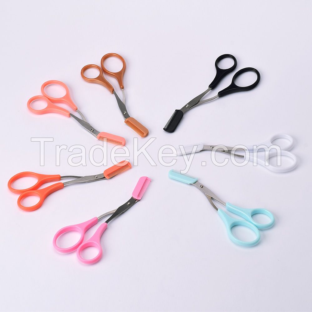 Pink Professional Eyelash Makeup Scissors Stainless Steel Eyebrow Trimming Scissors with Comb