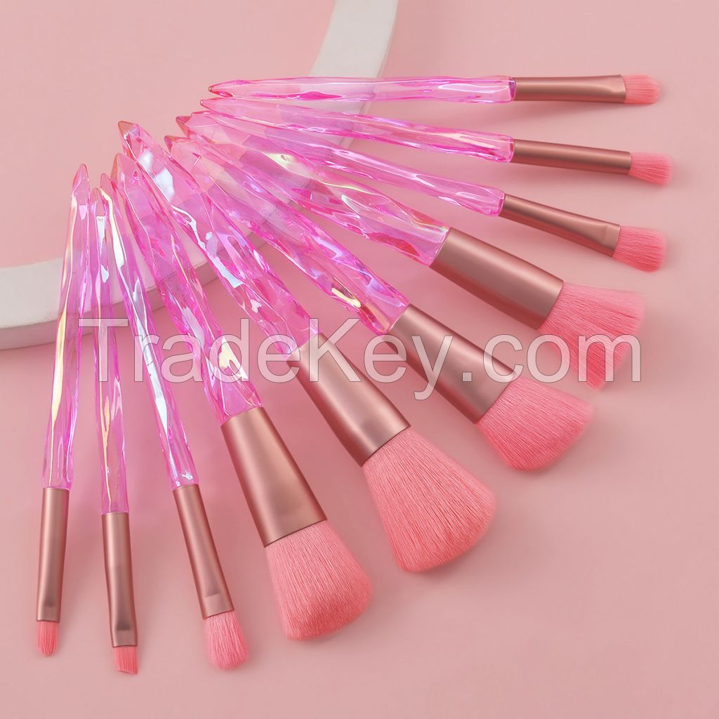 Makeup Brushes Set 10pcs Colorful Diamond Cosmetic Kabuki Brushes Premium Synthetic Bristles Crystal Handle Set for Makeup