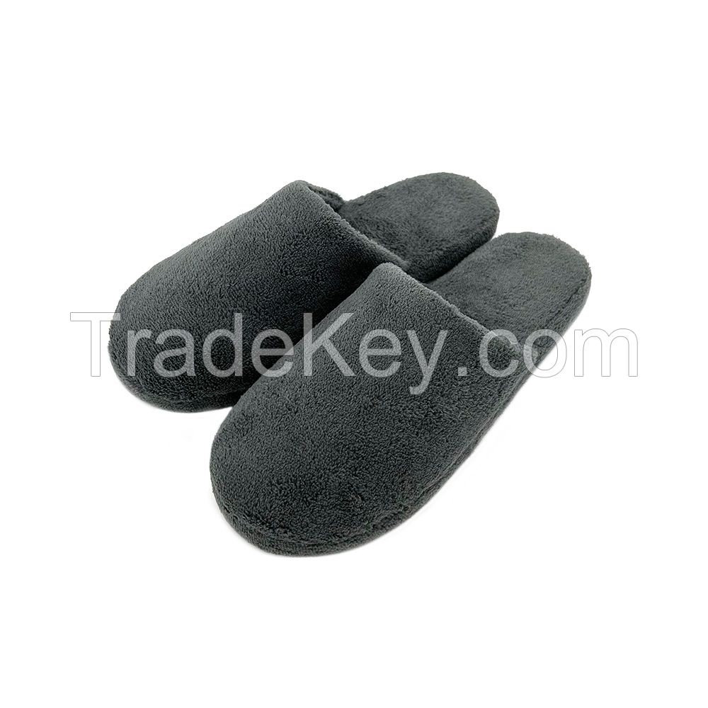 Custom comfortable soft solid color fiber slippers non slip simple men's indoor slippers