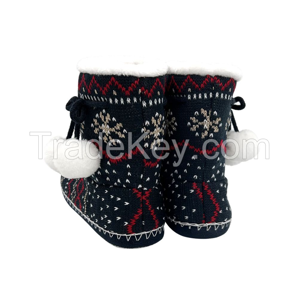 New fashion soft comfortable christmas pom-pom knit boots winter for women indoor booties