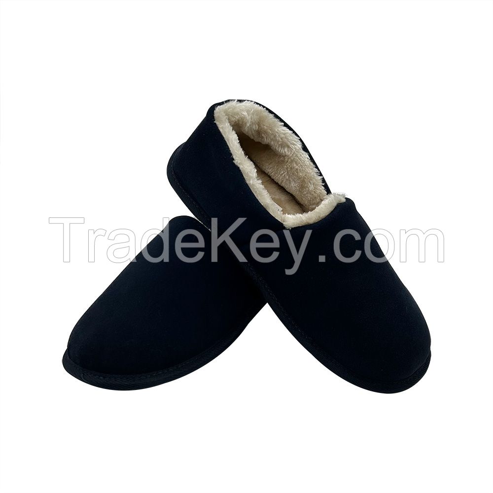 Custom Winter Comfy Suede Leather men's Indoor And Outdoor Handmade Non-slip Faux Fur Scuff Fluffy Slippers