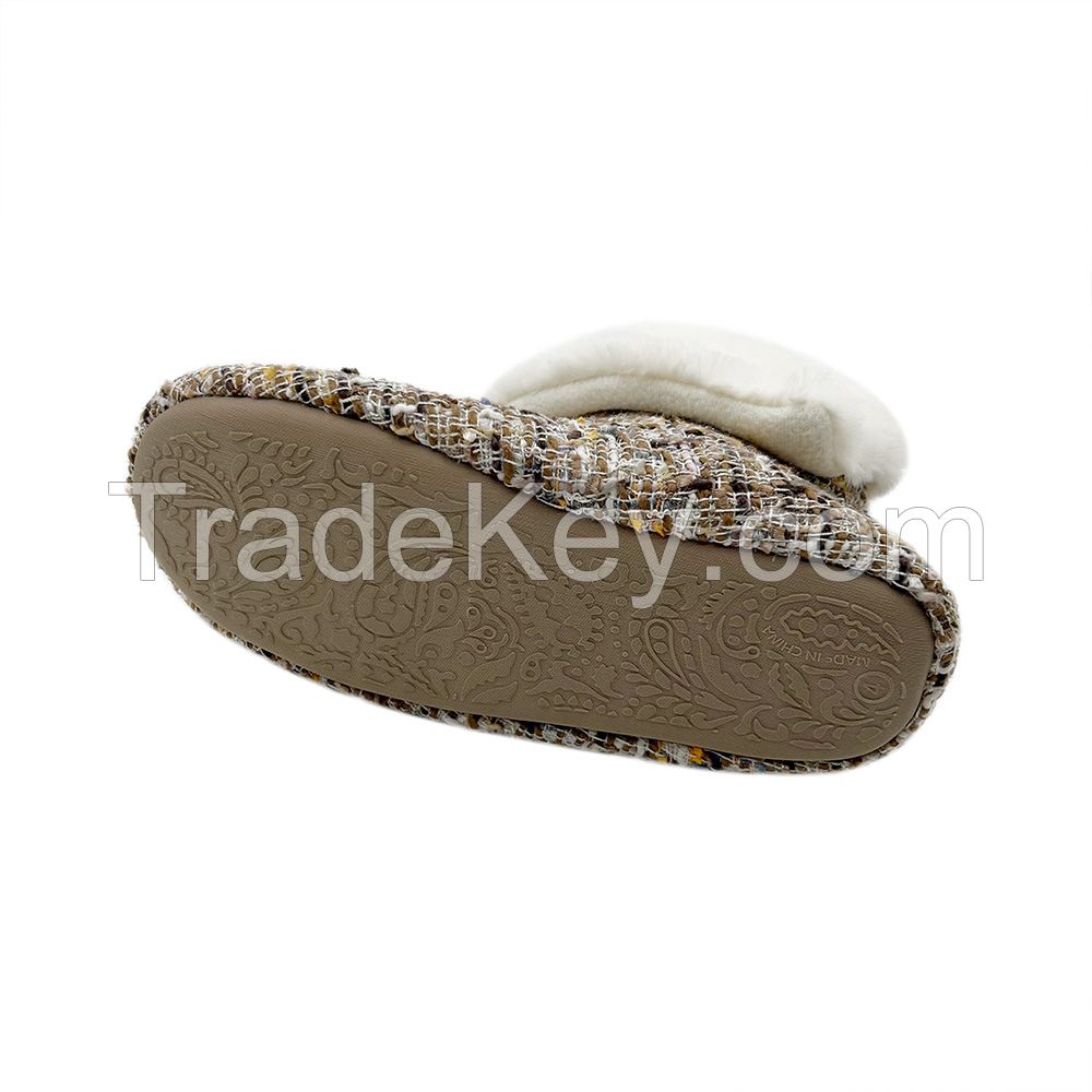 High quality Stylish pearl decoration Spring cotton Soft Slip-on Non-slip Casual Breathable Fabric Home Indoor Slippers