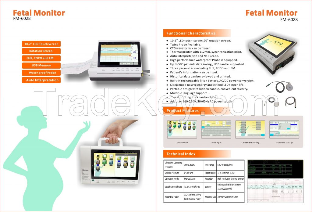 Color Display Portable Use Maternal Fetal Monitor Ctg Machine for Twins