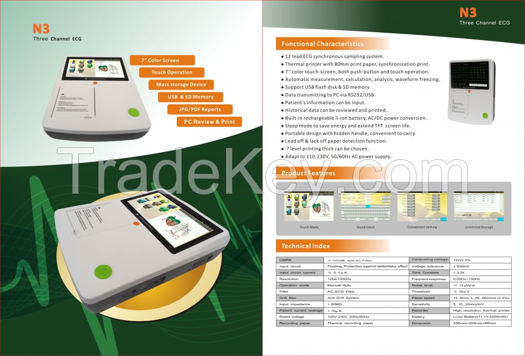 2023 Hot Sale Portable Low Price Portable Ecg Ekg 3channel Electrocardiograph Touch Screen Ecg/Ekg Machine