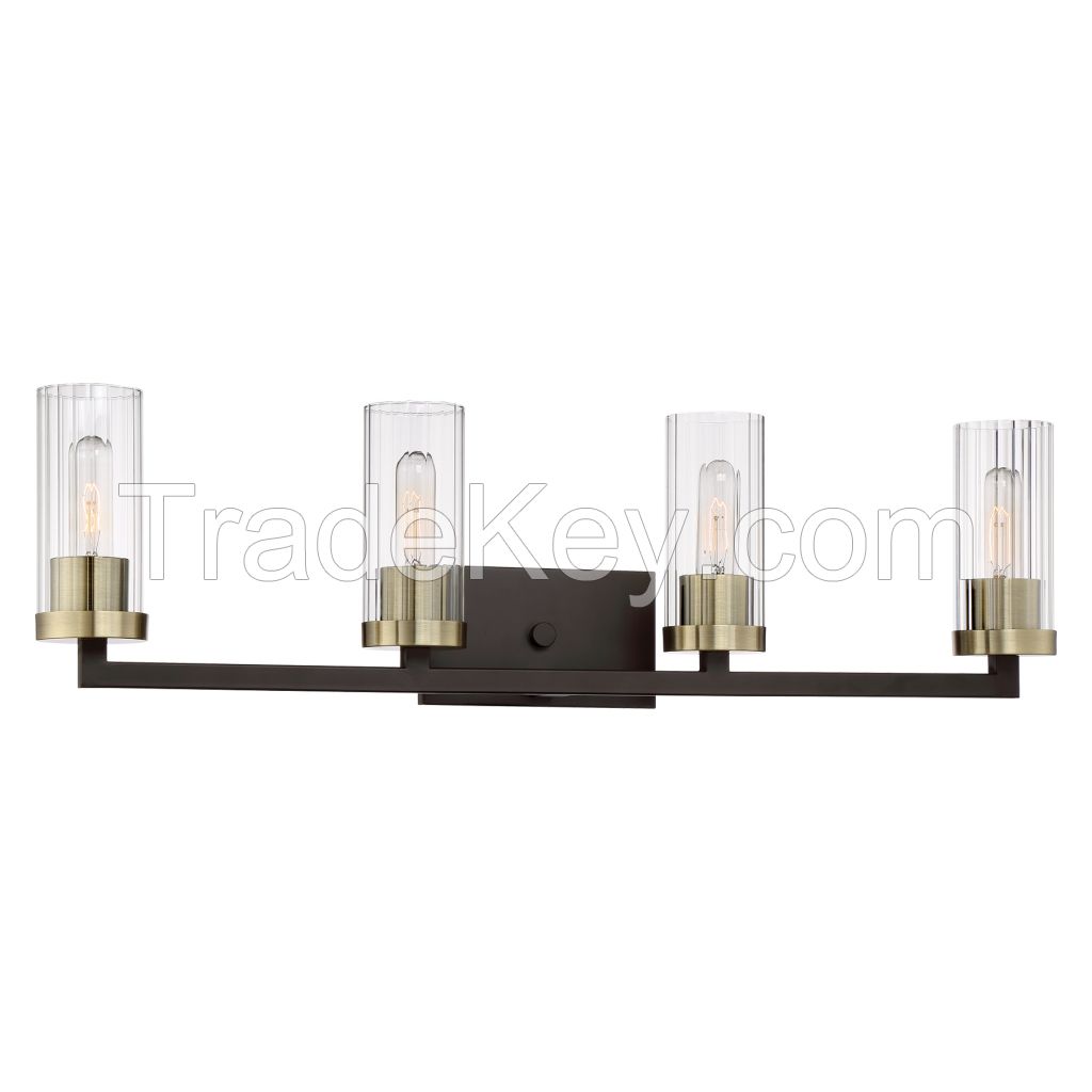 4-Lights Bathroom Light Fixtures Over Mirror Matte Black Brushed Gold Vanity Lights, Washroom Wall Sconce