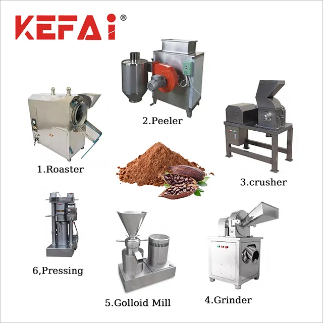 KEFAI Cocoa Bean Processing Machinery Cocoa Bean Peeling Grinder Pressing Powder Butter Production Line