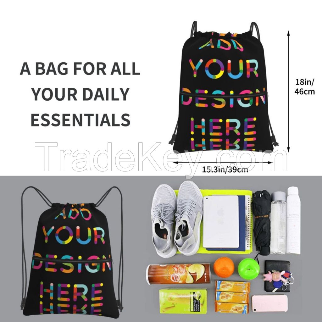 Custom Drawstring Backpack with Photo Logo Text, Waterproof Personalize