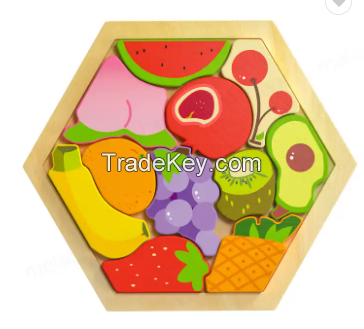 Hot Selling Wood Fruit Puzzle children Kids Learning Large Size Fruit Puzzle Wooden 3D Jigsaw Puzzle