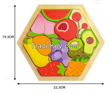 Hot Selling Wood Fruit Puzzle Children Kids Learning Large Size Fruit Puzzle Wooden 3d Jigsaw Puzzle