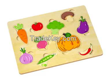 Hot Selling 10 Pieces Colorful Wooden Vegetable Jigsaw Puzzles Kids Early Educational Wooden Learning Toys