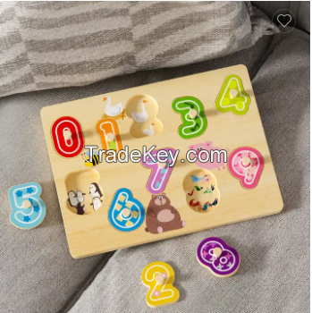 Classic Educational Toy Customized Kids Wood Knob Puzzle With Alphabet Number Wooden Peg Puzzles