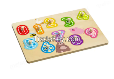 Classic Educational Toy Customized Kids Wood Knob Puzzle With Alphabet Number Wooden Peg Puzzles