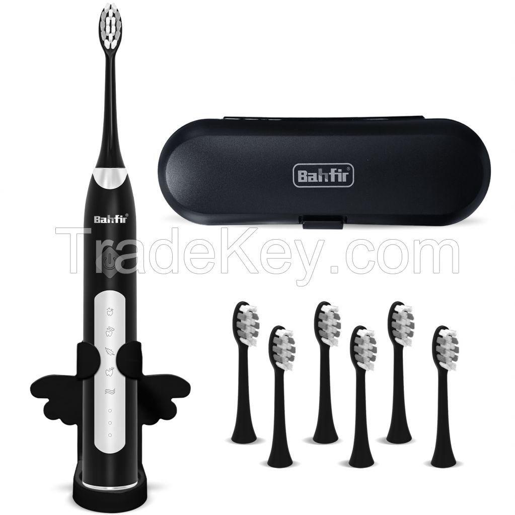 Sonic Electric Toothbrush for Adults, Rechargeable Sonic Electric Toothbrush with 8 Brush Heads, 1 Charge for 90 Days, IPX7 Waterproof 5 Modes 3 Intensities, Smart Timer, Black