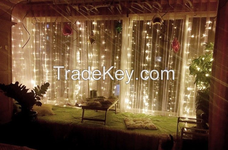 LED curtain light 3*3 meters 300 lights Curtain light remote control Christmas ice strip decorative lights Colorful lights string LED pentacle