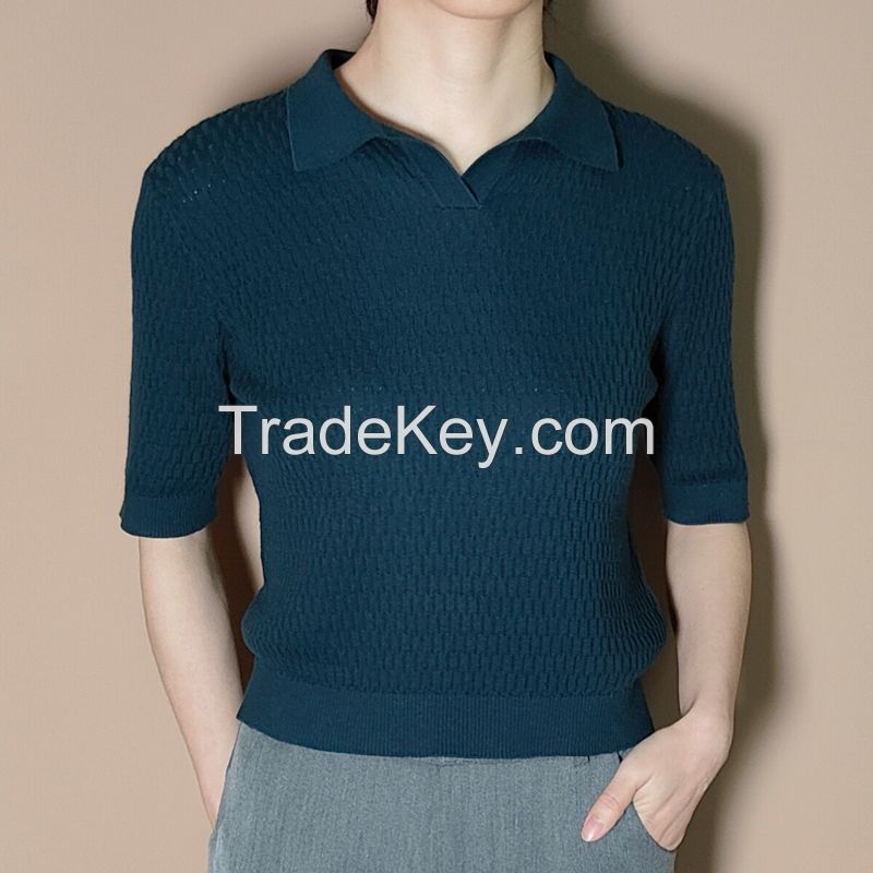 knitted top with collar women sweater