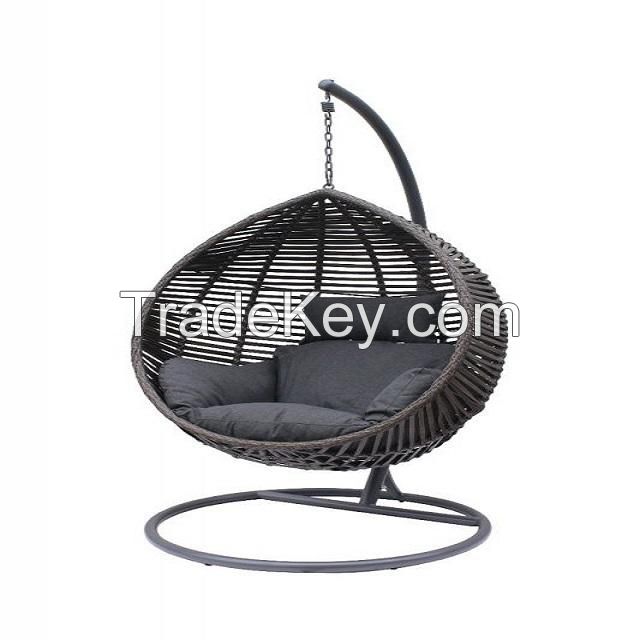 Custom moon garden furniture egg wicker gray cushion rattan swing chair hanging with metal stand