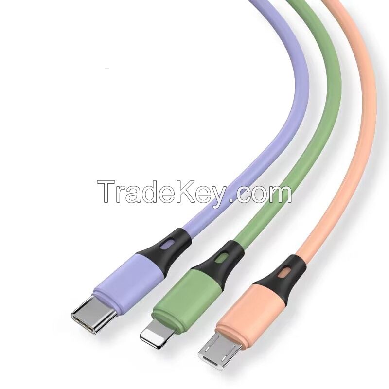 5A Super Fast Charge three-head data cable three-in-one liquid soft glue suitable for Huawei Apple Android typec mobile phone