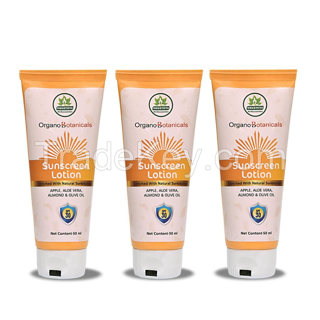 Organobotanicals Sunscreen Lotion with Apple, Aloe Vera &amp; Olive Oil -Pack of 3-(50 ml X3) - SPF 30  (150 ml)