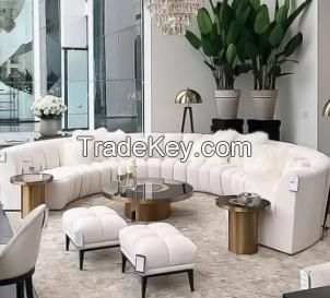 Custom italian high-end modular sectional leather sofa modern design velvet curved sofa for villa and living room furniture