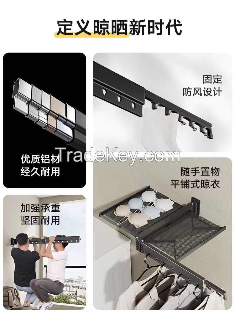 Folding clothes rack invisible telescopic drying rod outdoor wall-mounted balcony indoor bay window sun quilt household artifact